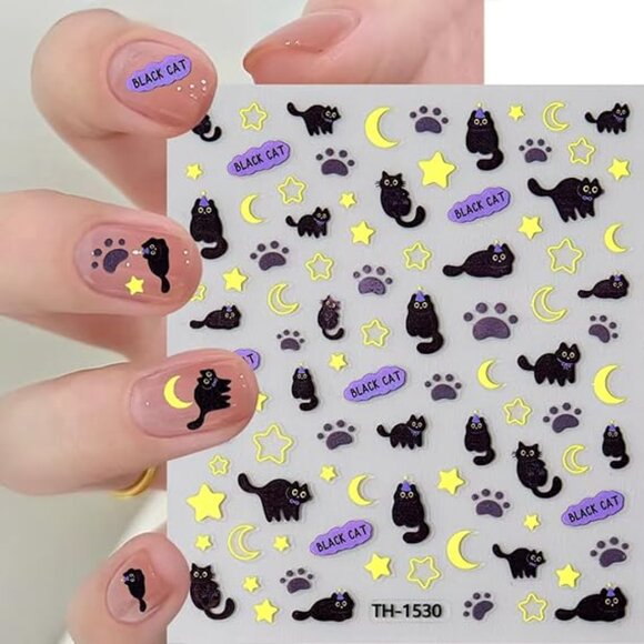 Black Cat Nail Art Stickers, 8 Sheets - Picture 3 of 3